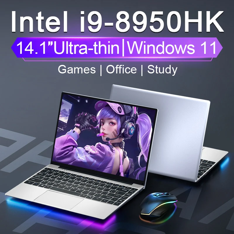 

2025 14.1 Inch Gaming laptop computers Intel Core i9-8950HK windows11 pro 16GB DDR4 1TB 2TB SSD gamer Office notebook computer