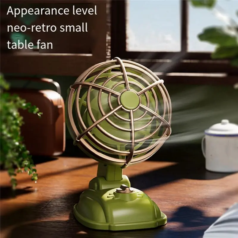AY14 -Retro Mini Desktop Fan 400Mah USB Rechargeable Desk Outdoor Desk Fan Portable Desktop Fan