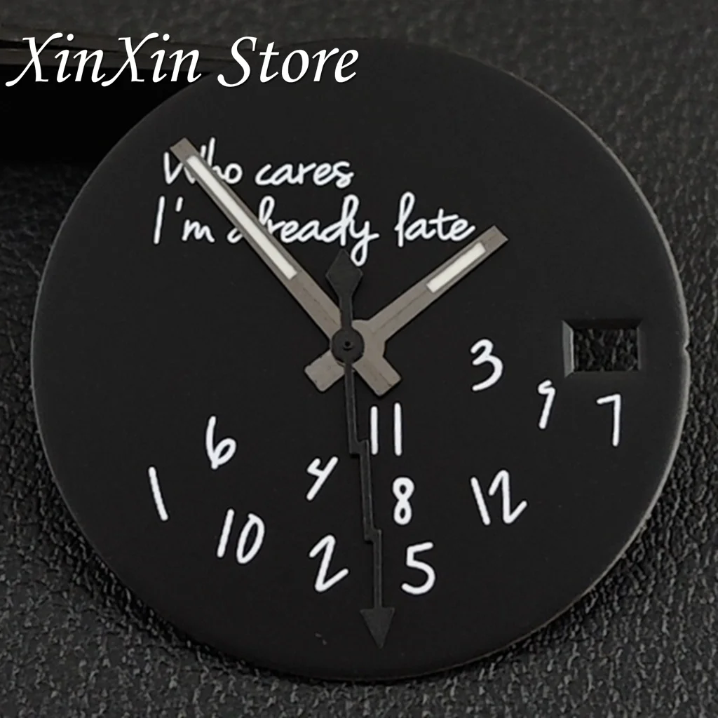 Black 28.5mm NH35 Who Cares Lt's Already Late Watch Dial Modified Watch Dial With Lightning Second Hands For NH35 4R35 Movement