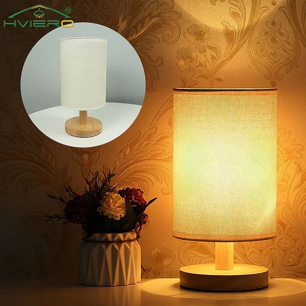 LED Hessian Solid Wood Decorative Table Lamp 5V USB Reading Bedroom Bedside Study Desk Home Stay Energy Saving Gifts Night Light