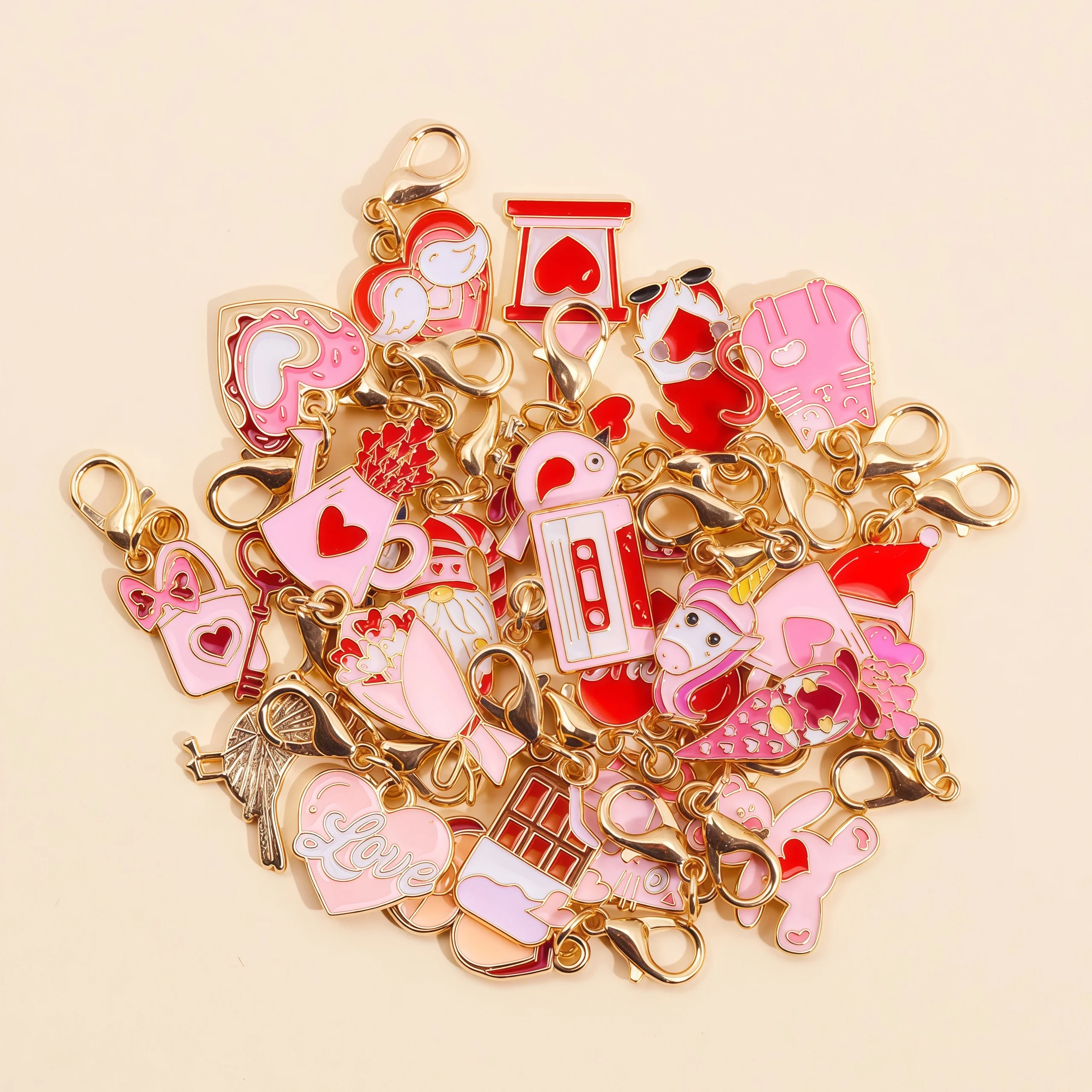 10Pcs Cute Mix Enamel Love Heart Flower Charms Stitch Markers Lobster Buckle Kit For Necklace Shoe Bag DIY Jewelry Crafts Decor