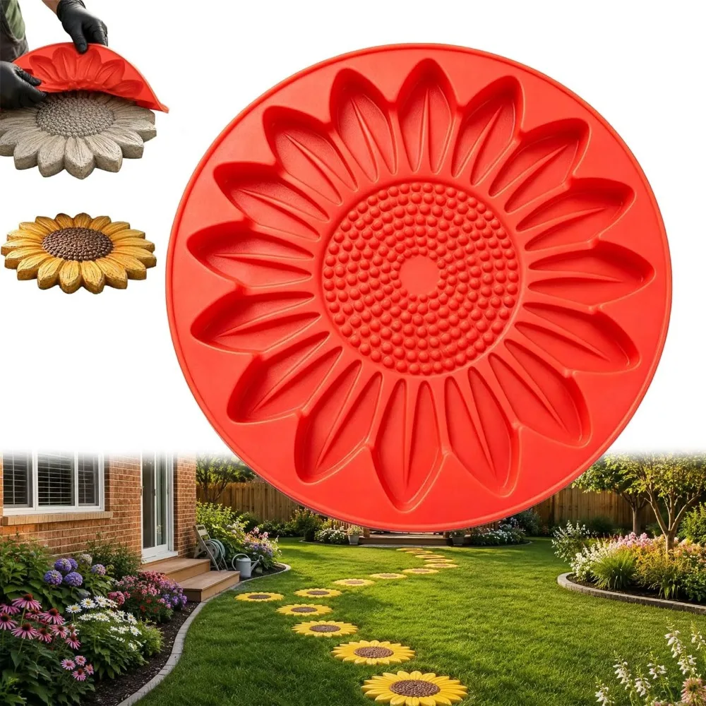 Silicone Sunflower Stepping Stone Mold Reusable Assorted Shapes Flower Concrete Mold Patterned Surface Decorative Motif
