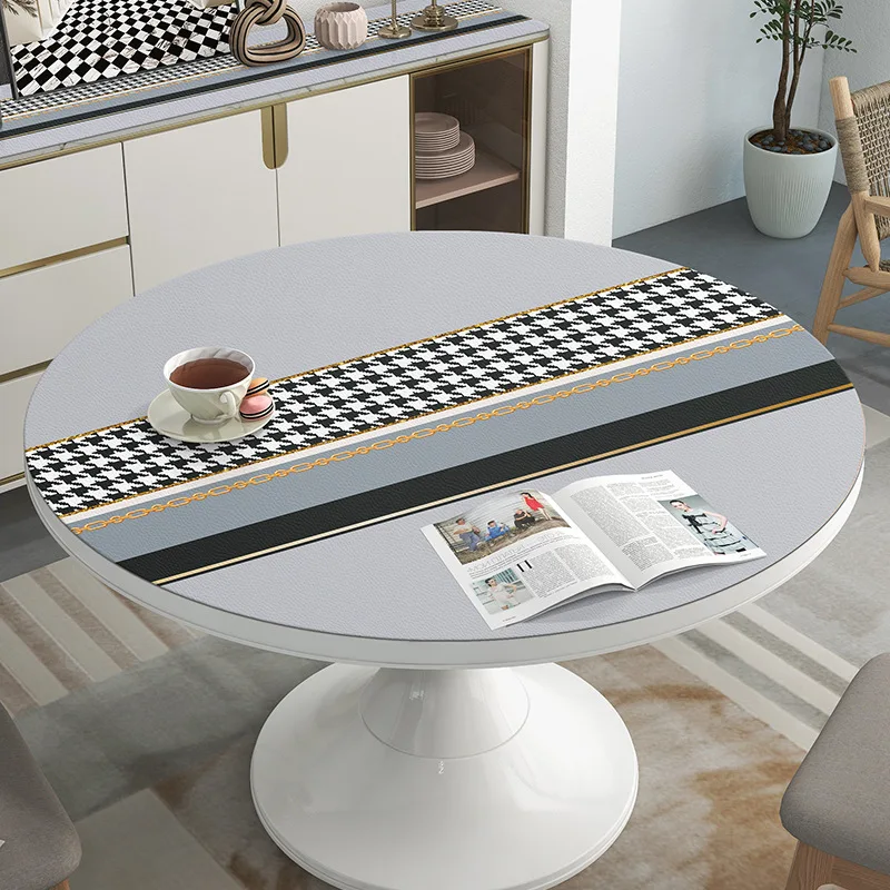 Round PVC Tablecloth Leather Waterproof Oil-proof Dining Table Mat French Minimalist Style Home Decoration Tablecloths