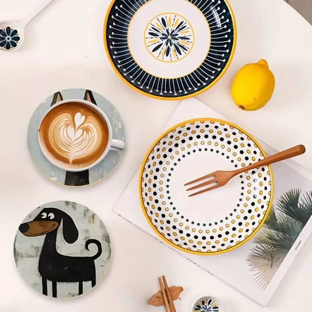 6pcs Portable Heat Insulation Wooden Dog Coasters Cute Pattern Drink Protection Cute Design Coasters Home Coasters Tea Time