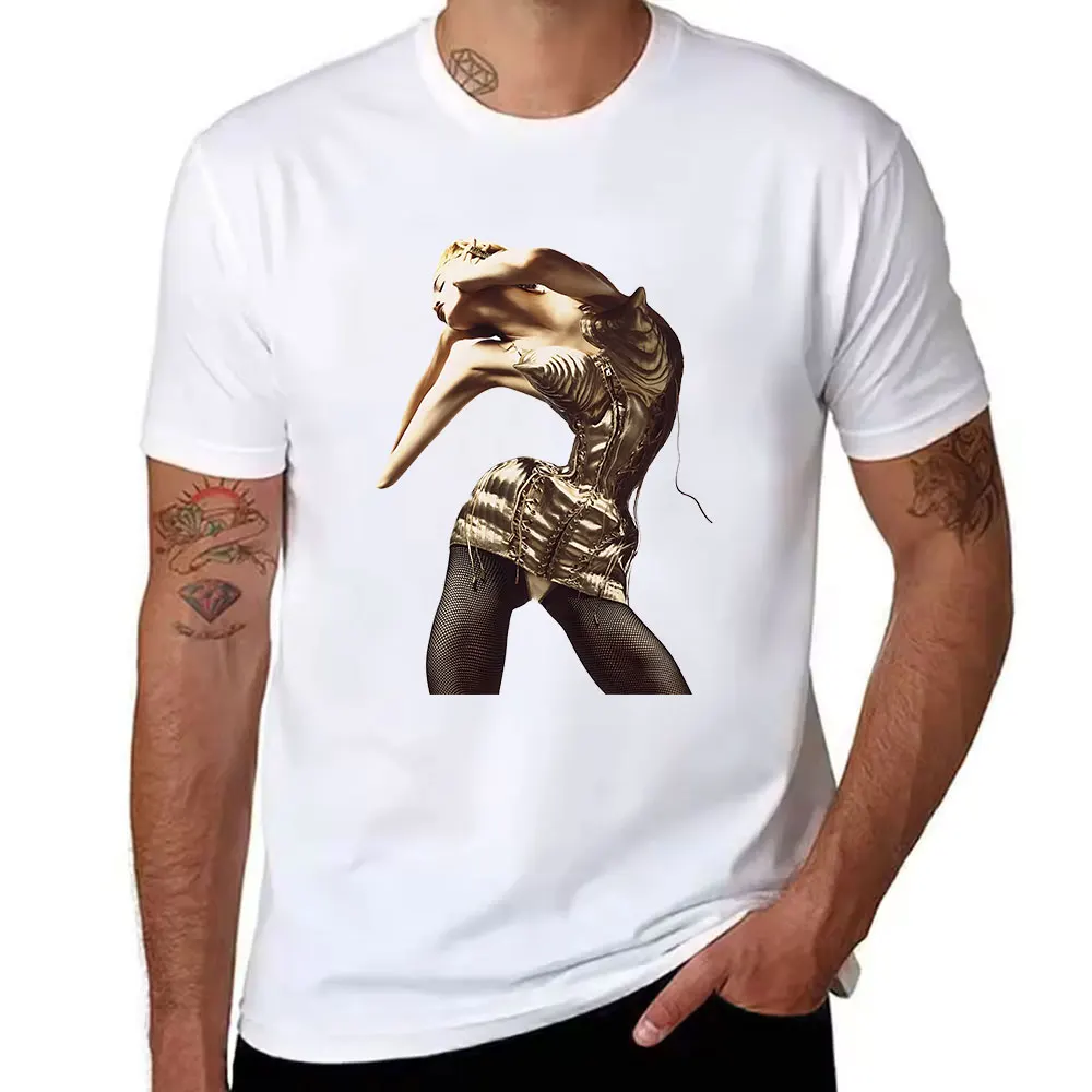 Men's Cotton T-Shirt with Madonna Metallic Corset Print, Vintage Pop Culture Graphic Tee, Casual Crew Neck Top for Music Fans
