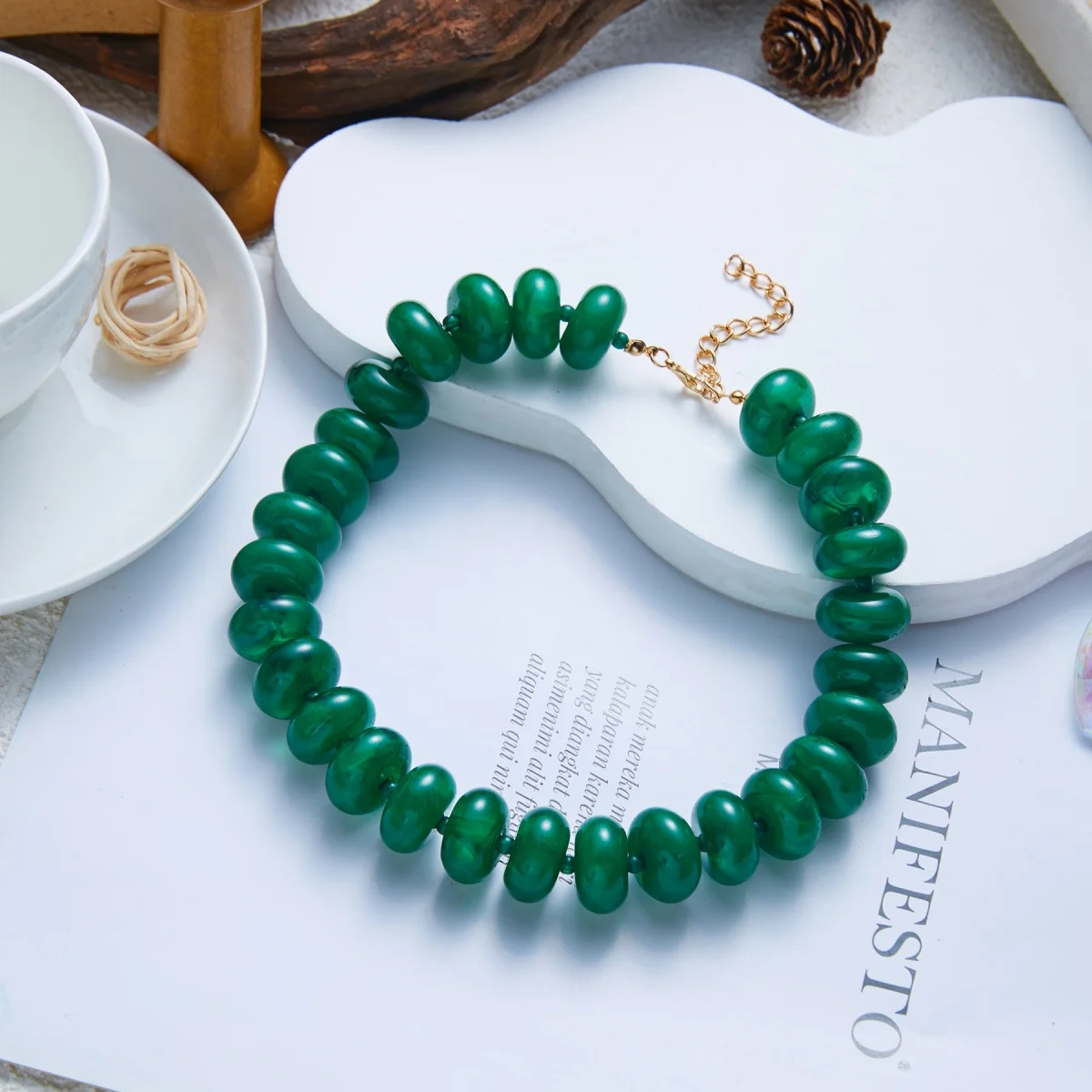 Dopamine Bunte flache, runde Acryl-Perlenkette für Damen und Herren, trendige, einfache geometrische Harzperlen, stapelbarer Choker-Schmuck – Detail 24