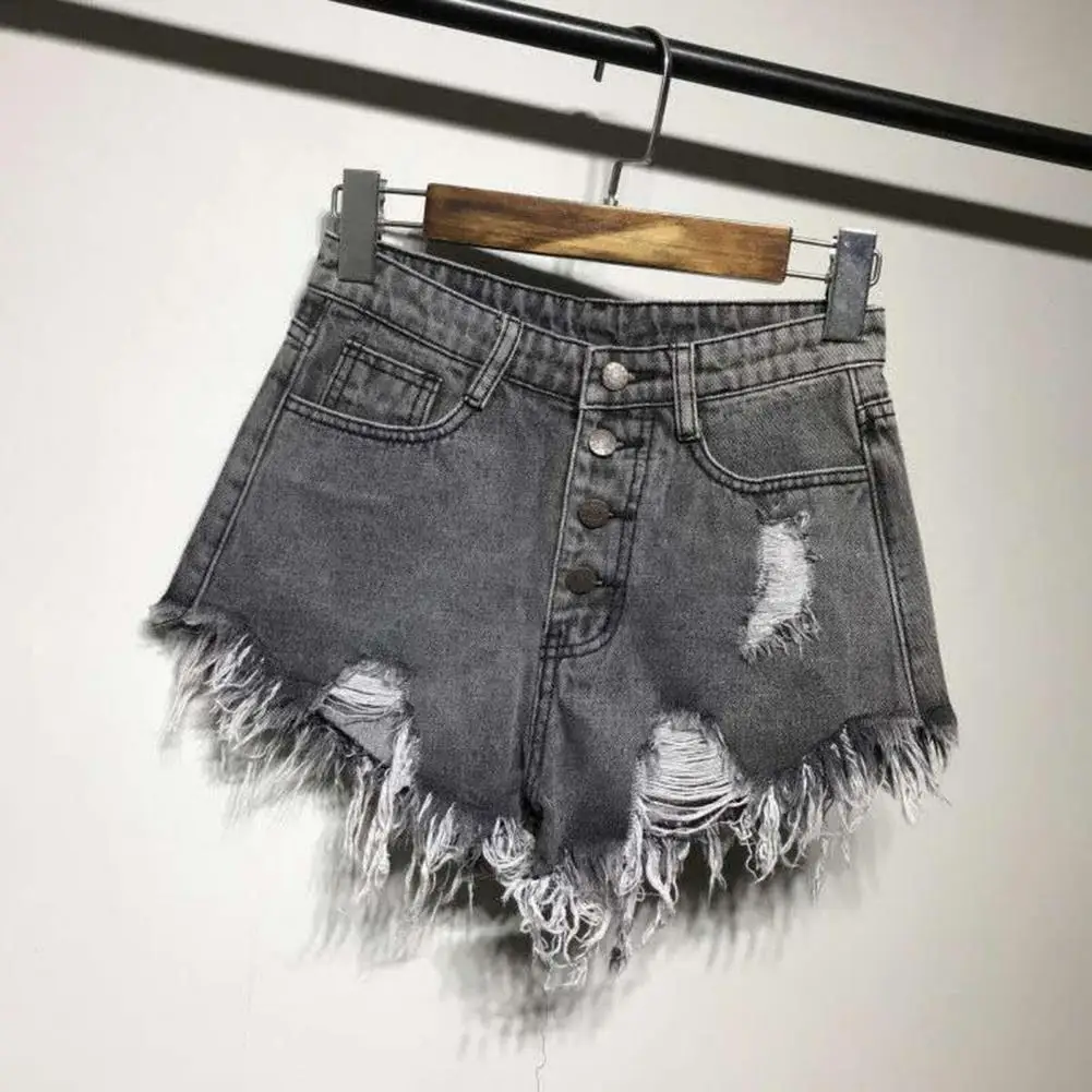 

Fashion New Summer Women High Waist Button Wigh Leg Jeans Shorts Casual Female Loose Fit Blue Denim Shorts