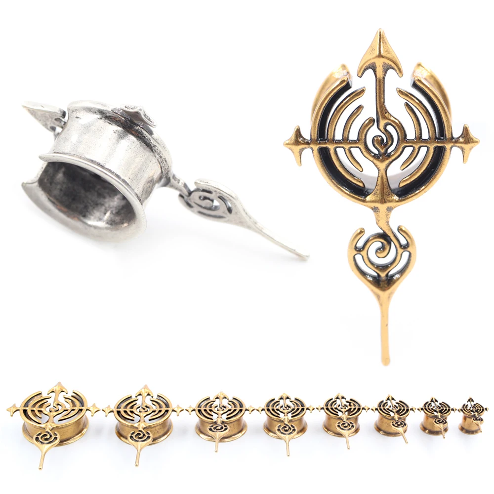 Alisouy 1PC Retro Copper Vortex Cross Arrow Flared Ear Tunnel Plugs Expander Stretcher Gauges Earrings Piercing Body Jewelry