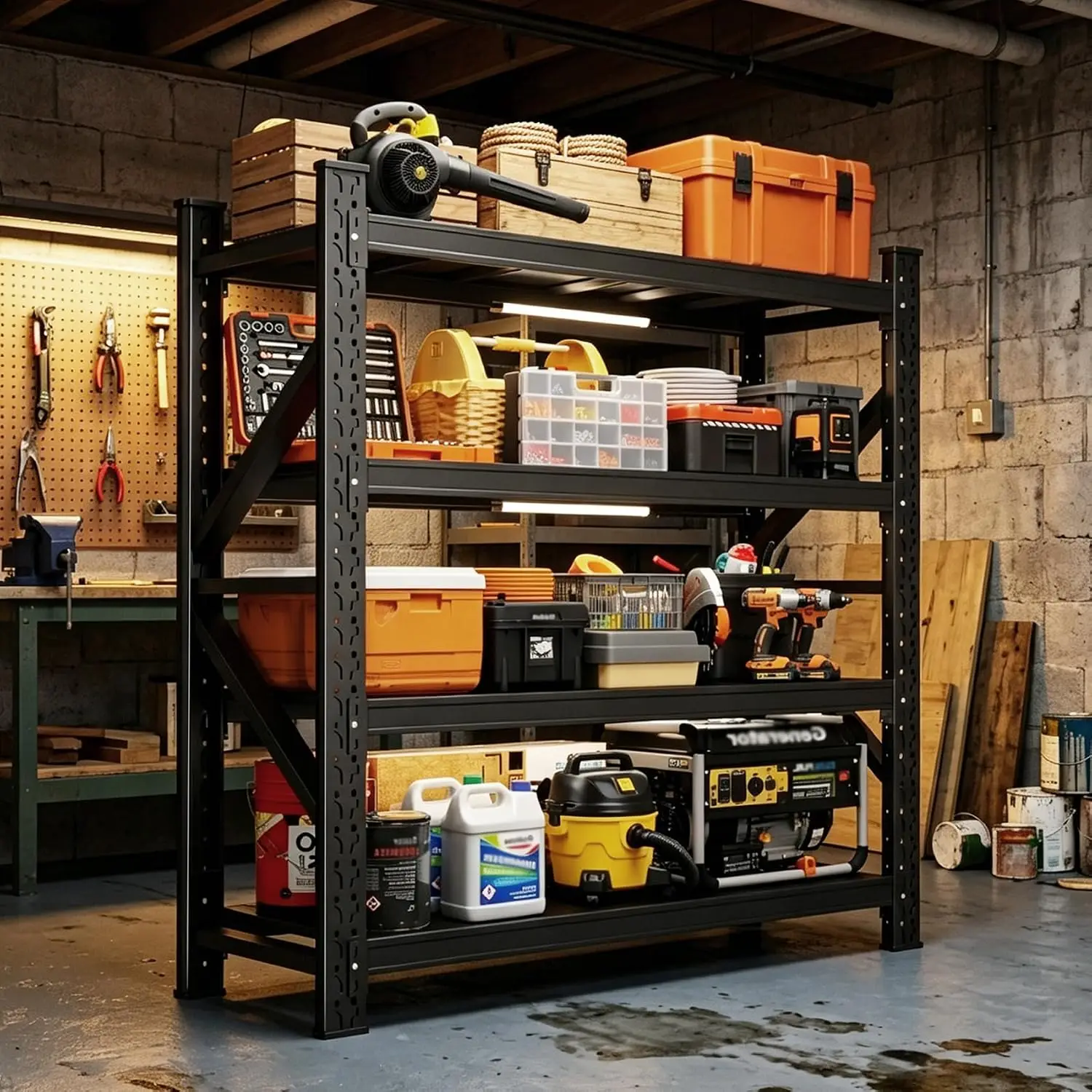 4-Tier Garage Shelving Heavy Duty, Garage Shelves, Adjustable Metal Shelving Unit, Garage Storage Shelves, Utility, Customized