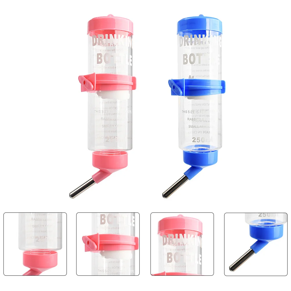

2 Pcs Small Pet Drinking Fountain Water Bottle Rabbit Hanging Container Chinchilla Cage Plastic Large-capacity Dispenser