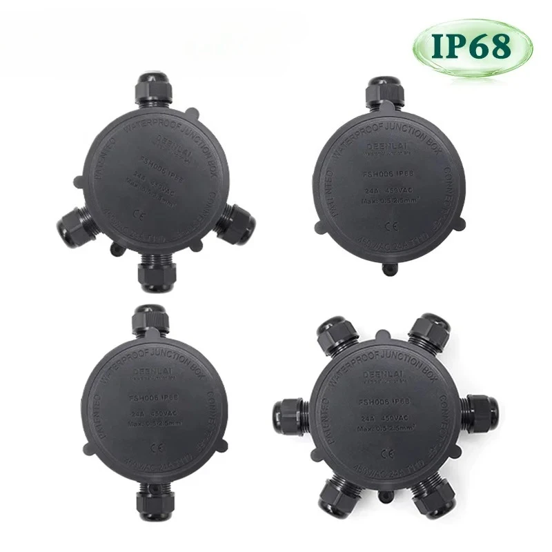 IP68 1 2-6-way Waterproof Junction Box 24A/450V Round Outdoor LED 4-8mm Wire Diameter 2/3/4/5-way External Electrical Terminals