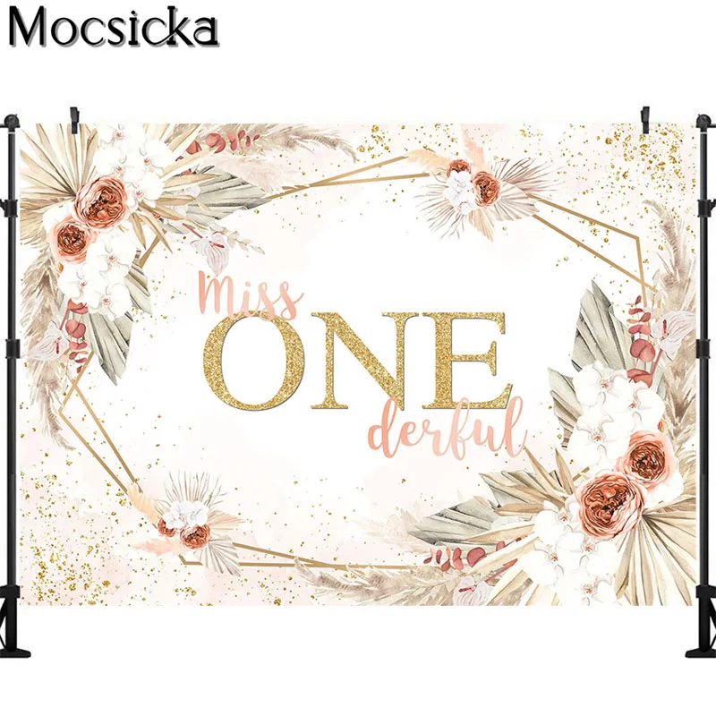 Miss Onederful Backdrop for Boho Theme 1st Birthday Party Decor Banner Flowers Bohemia Photography Background Cake Table Props