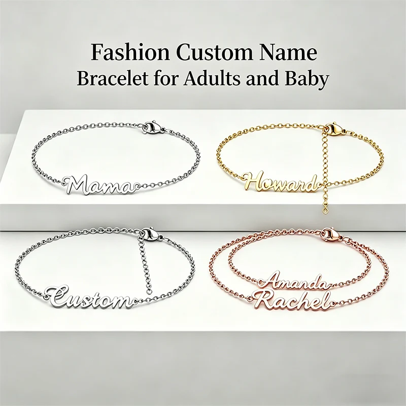 

Name Text Personalized Stainless Steel Link Bracelet for Woman Man Baby Length Name Letters Customized Bracelet Mothers Day Gift