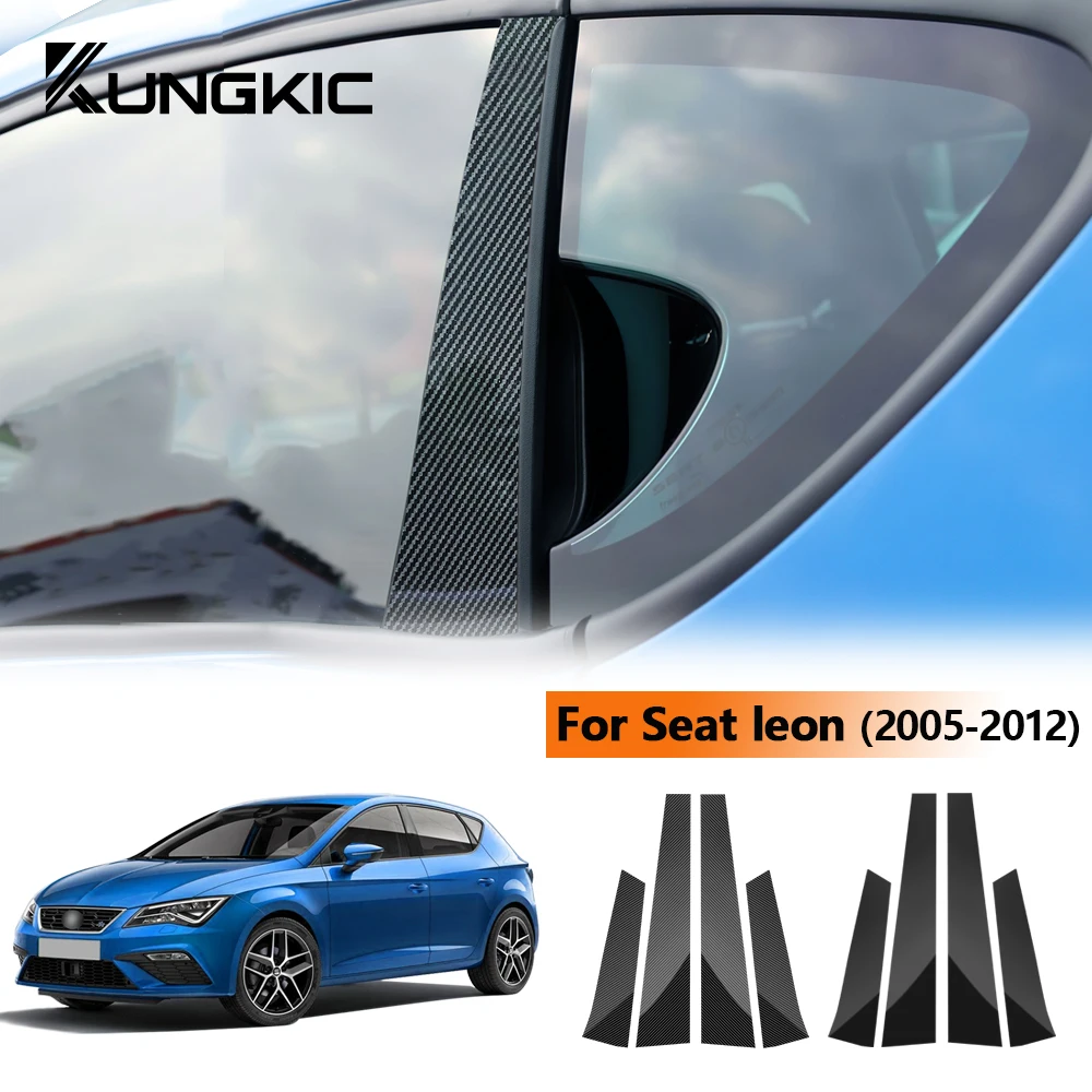 

For Seat Leon Altea 2005 2006 2007 2008 2009 2010 2011 2012 B Pillars Sticker Carbon Fiber Pattern Glossy Black Protect Trim