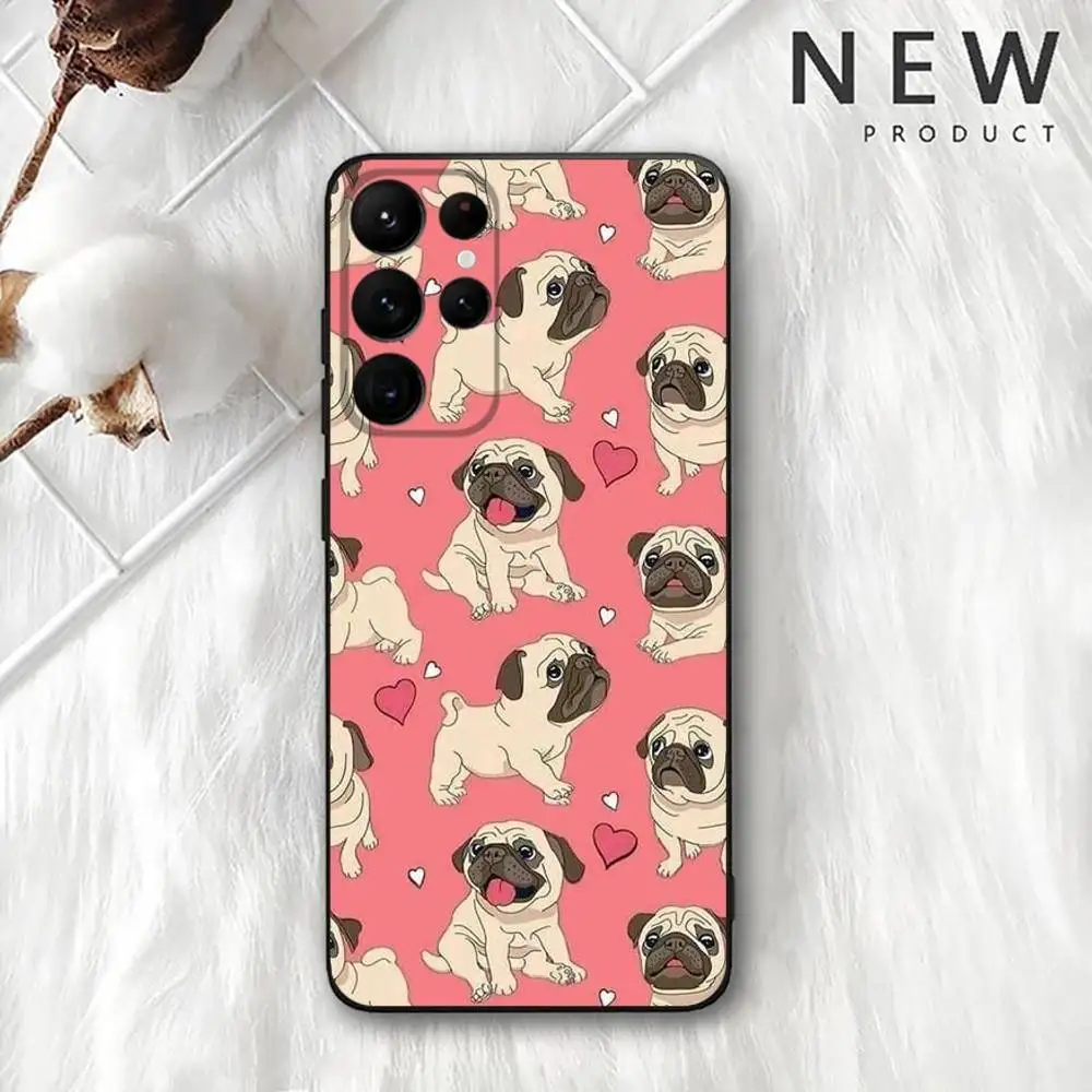 حافظة هاتف كلب الصلصال اللطيفة لهاتف سامسونج S 25,24,23,22,30,21,10,9,Ultra,Plus,Lite,FE,4,5G حافظة ناعمة سوداء