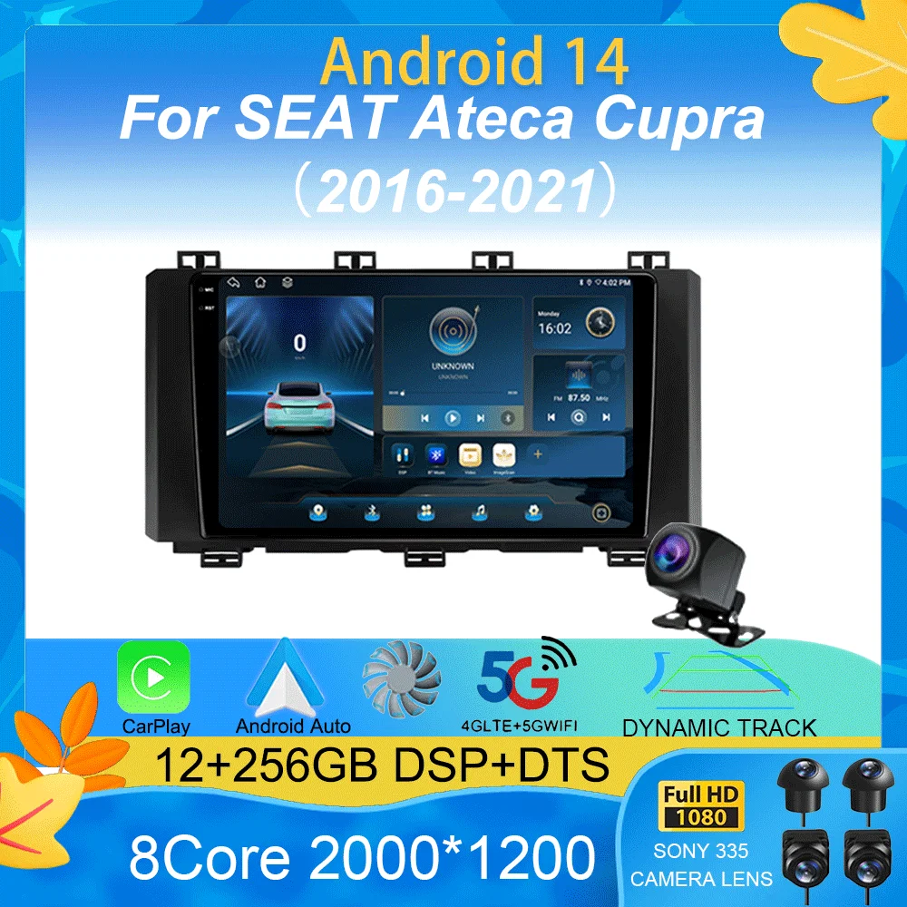 Android 15 Carplay Auto 2K Screen Car Radio Multimedia Player For SEAT Ateca Cupra 2016 - 2021 2 Autoradio Stereo 2din Head Unit