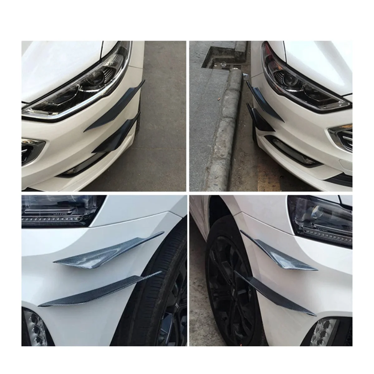 Universal Car Front Bumper Lip Splitter,Car Exterior 4-Pack Soft Fins Combat Wind Saber Auto Air Spoiler Sticker Trim B