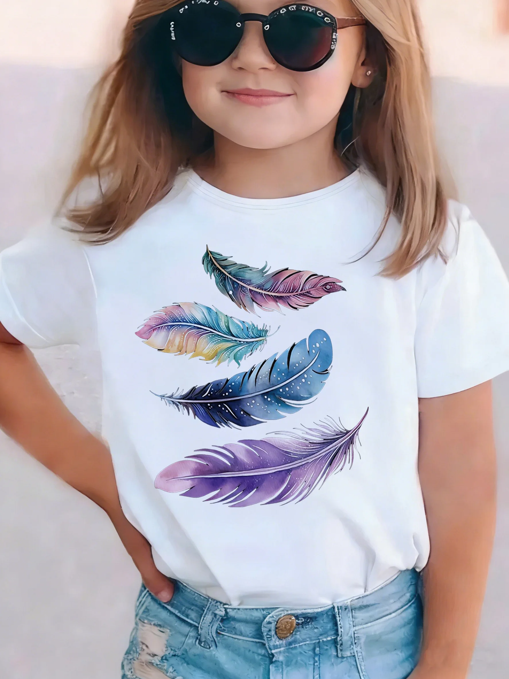 Short Sleeve Vintage Leaf Printed T Shirts Fashion Kids Children's T-shirt Boys Girls Summer Spring Casual Top Tee Shirt