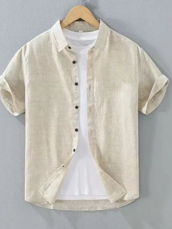 Summer Casual Loose Fit Pure Cotton Short Sleeve Shirt Men's Fashion Brand Breathable Thin Style Comfortable Cotton Shirt
