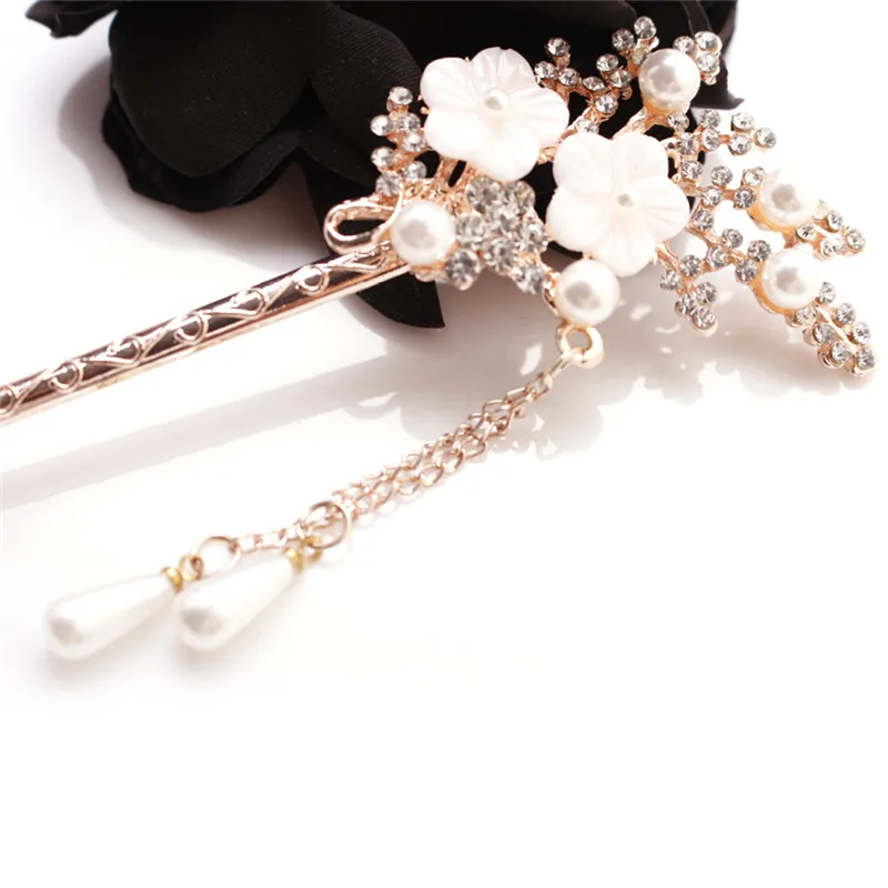 Fermagli per capelli Hanfu in stile cinese donna elegante regalo di nozze spilla per capelli forcina con strass Hairstick fiore copricapo accessori