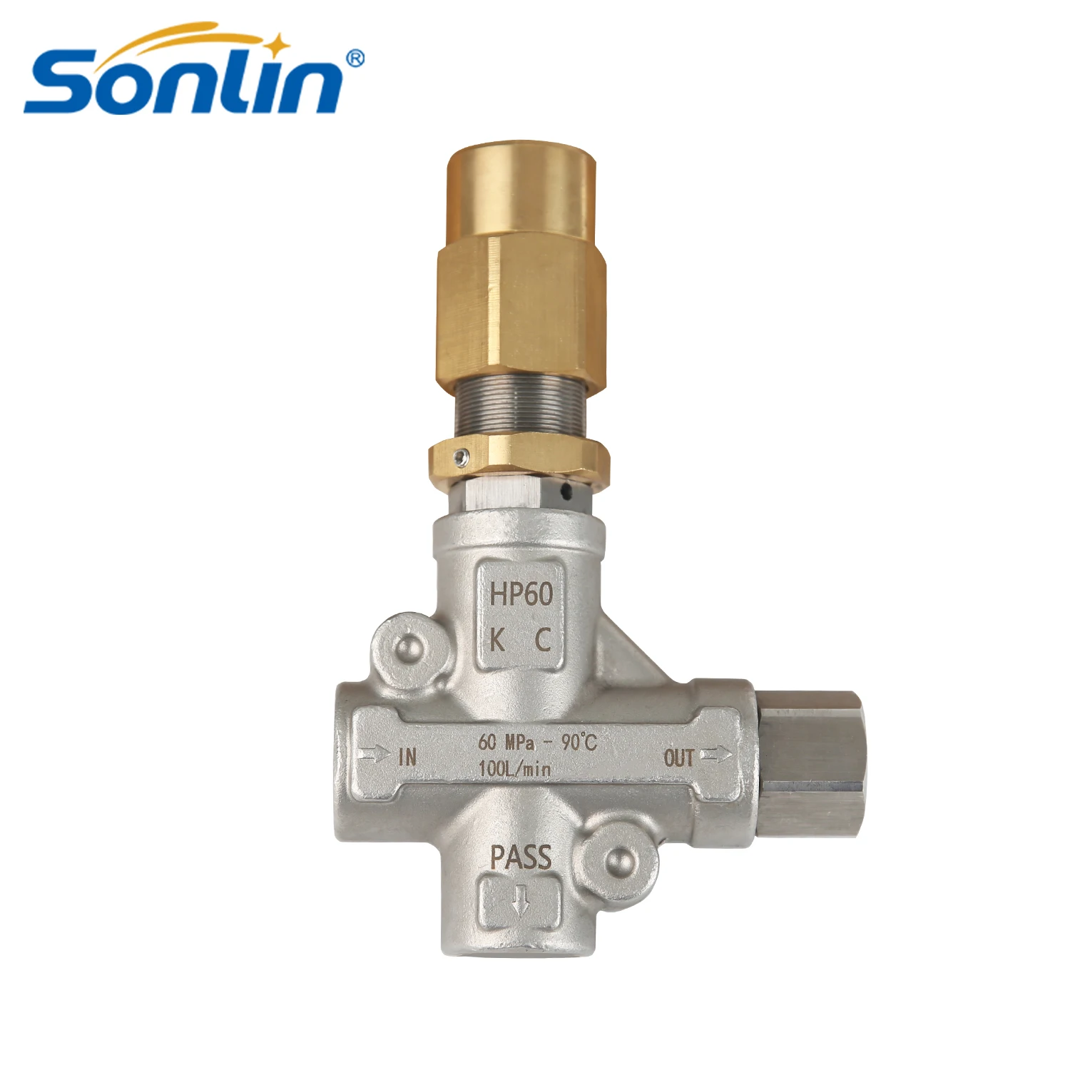 

Sonlin 60MPA 100L/Min High Pressure Washer Adjustable Pressure Regulator Water Pump Unloader Bypass Regulating Valve HP60