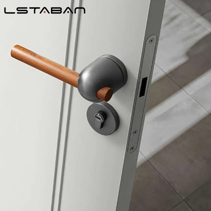 Soild Brass Mute Door Lock Lever Set Interior Black Walnut Door Lock Handle Anti-theft Gate Lock Furniture Hardware for Bedroom