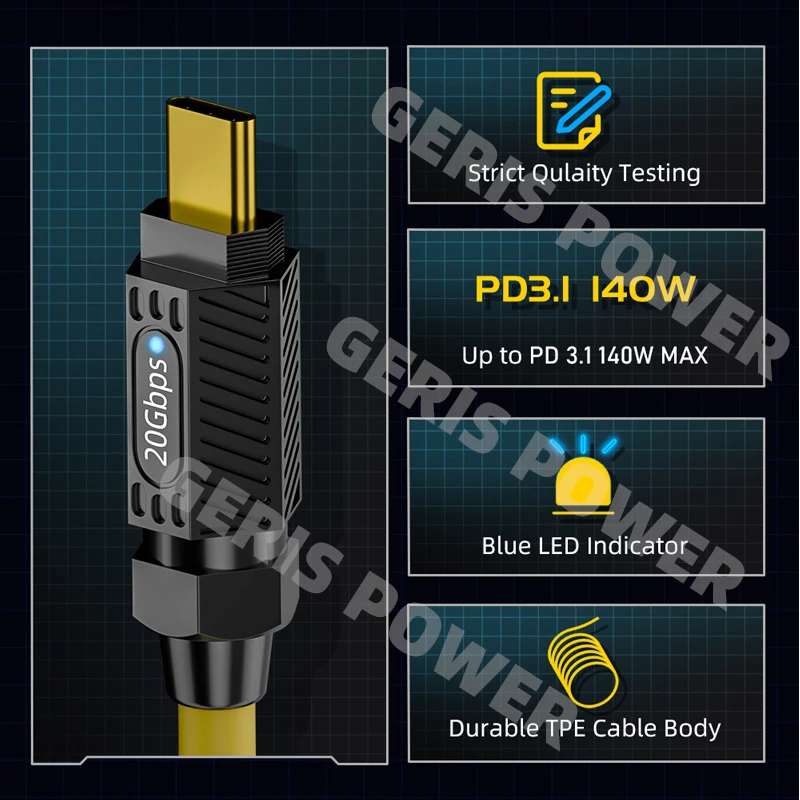 PD 140W Splicing Fast Charging Data Cable 20Gbps 8K UHD USB C to C Spring Cable Type C Scalable Extender Cord for Macbook iPhone