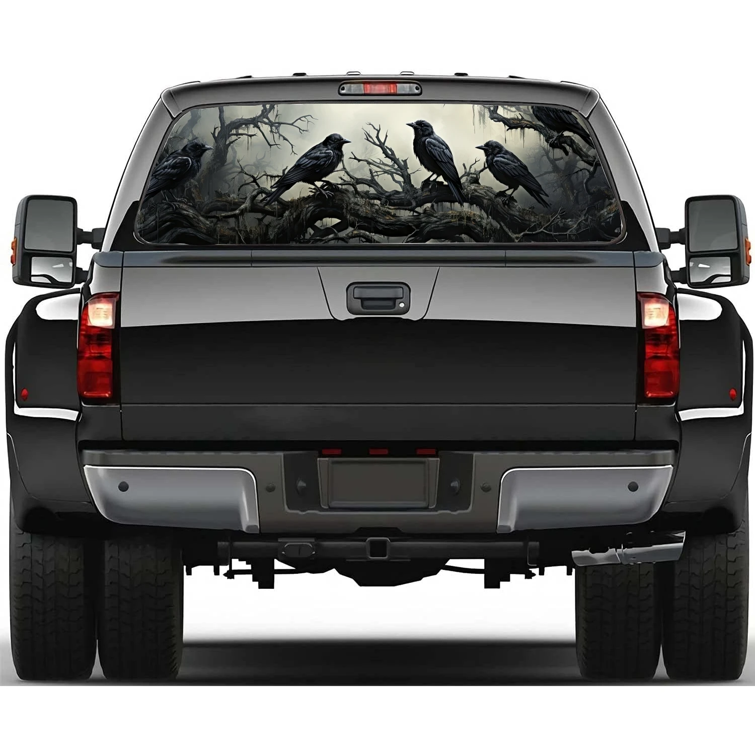 Black Crow Halloween Design Rear Window Decal Fit Pickup,Truck,Car Universal See Through Perforated Back Windows Vinyl Sticker