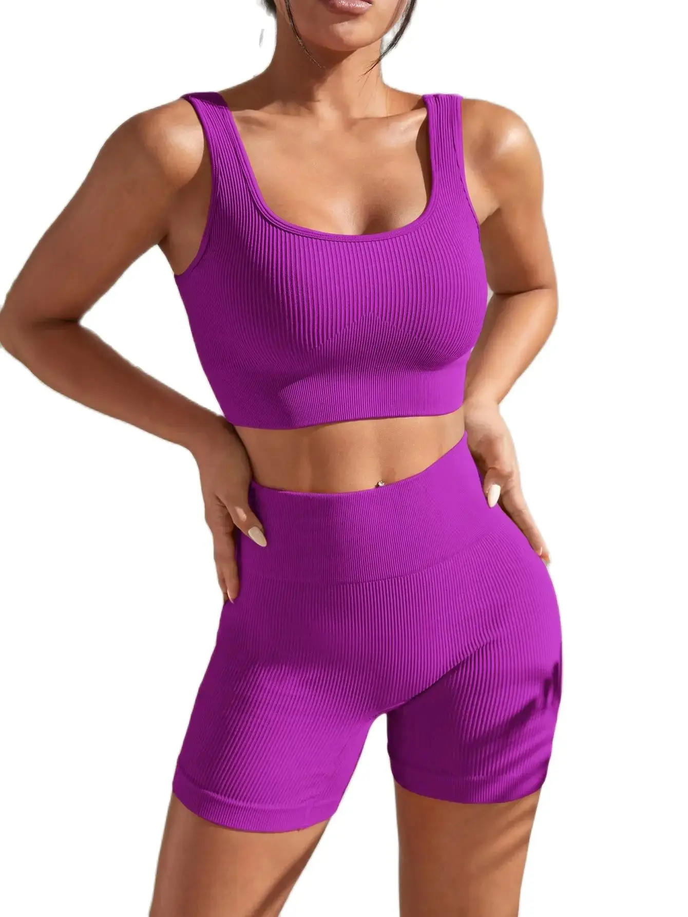 New Arrival Fashion Seamless Exercise Body-Tight Quick Dry Moisture Absorption High Waist Hip Yoga Fitness Set for Women