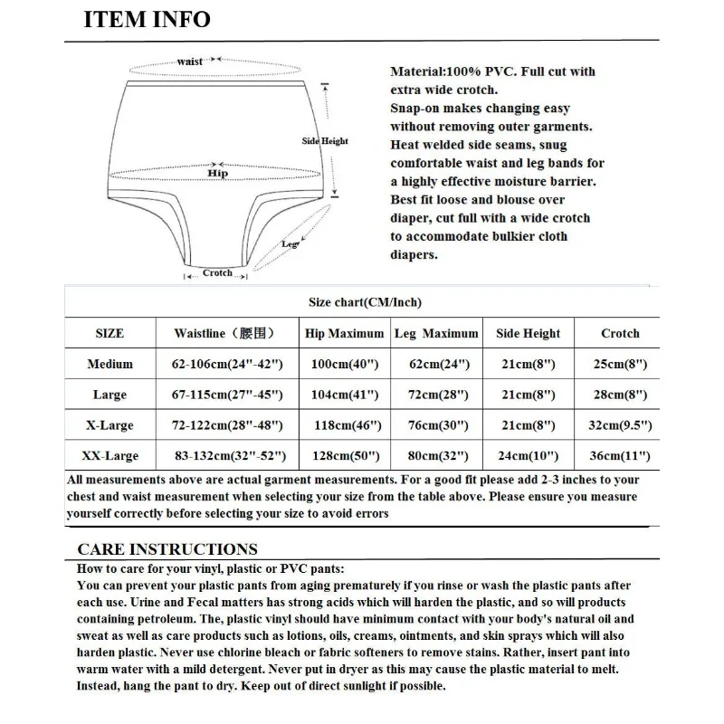 Waterproof PVC Plastic Underwear Soft Comfortable Close Fitting High Elasticity Lightweight Durable Daily Wear Reusable Toxic