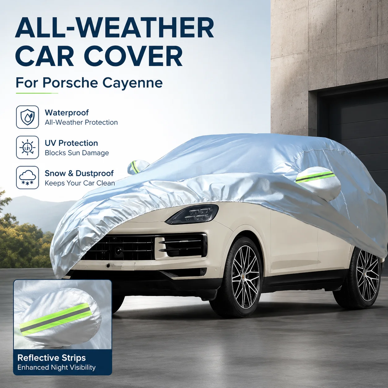 Waterproof Outdoor Full Car Cover Reflective Strips Snowproof Dustproof UV Protection For Porsche Cayenne Auto Exterior Accessor