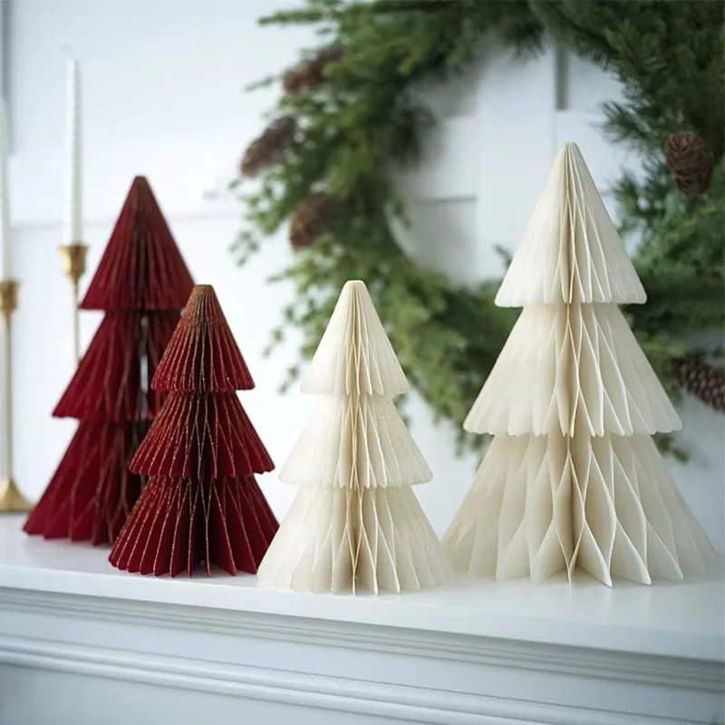 20/25/30cm Mini Christmas Tree Ornament Paper Honeycomb Ball Folding Christmas Tree 3D Home Decoration Desktop Ornament