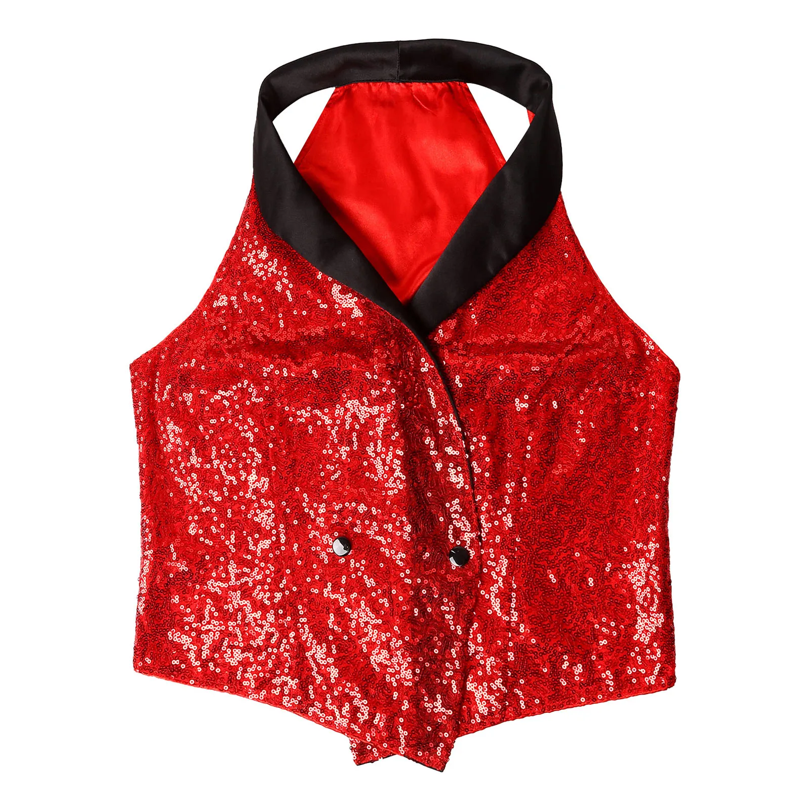 Women Glitter Sparkly Sequin Press Button Blouse Dressy Tops V-neck Lapel Sleeveless Party Banquet Cocktail Party Clubwear