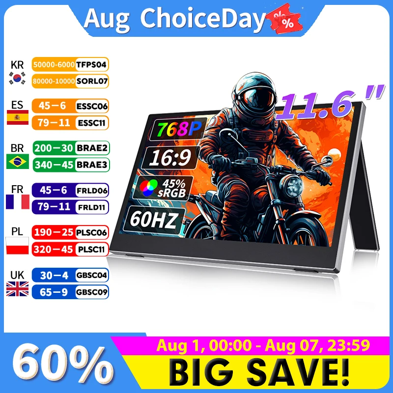 HGFRTEE 11.6 inch Portable Monitor with USB-C & Mini HDMI Plug and Play for PC and Phone PS4 Xbox Switch