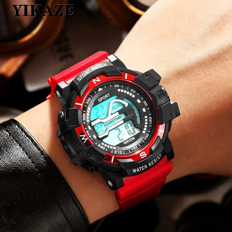 YIKAZE-reloj Digital militar para hombre, pulsera de cuarzo resistente al agua hasta 30m, LED, deportivo, Masculino