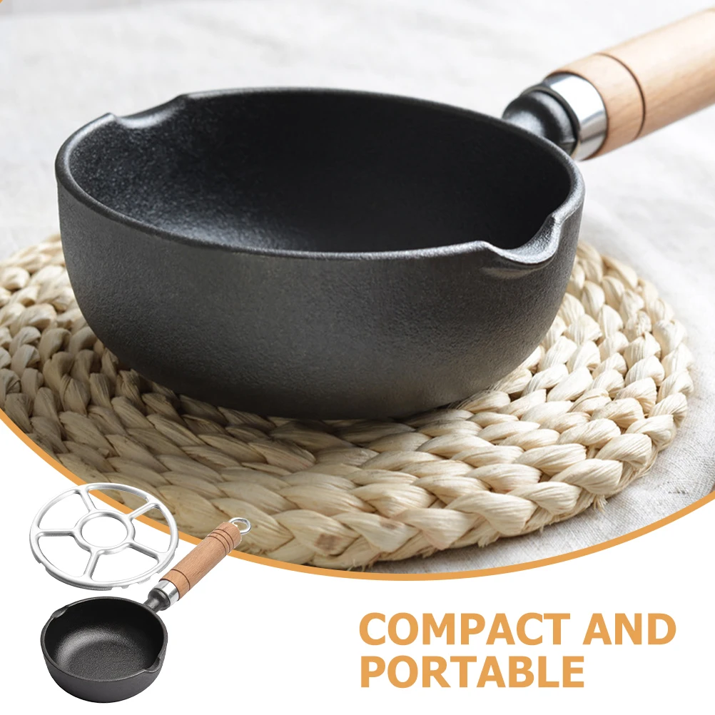 

1 set Cast Frying Pan Small Egg Pot 11cm Wood H Metal Kitchen Sauce Pan Splatter Hot Oil Cookware Small Cooking Pot Mini