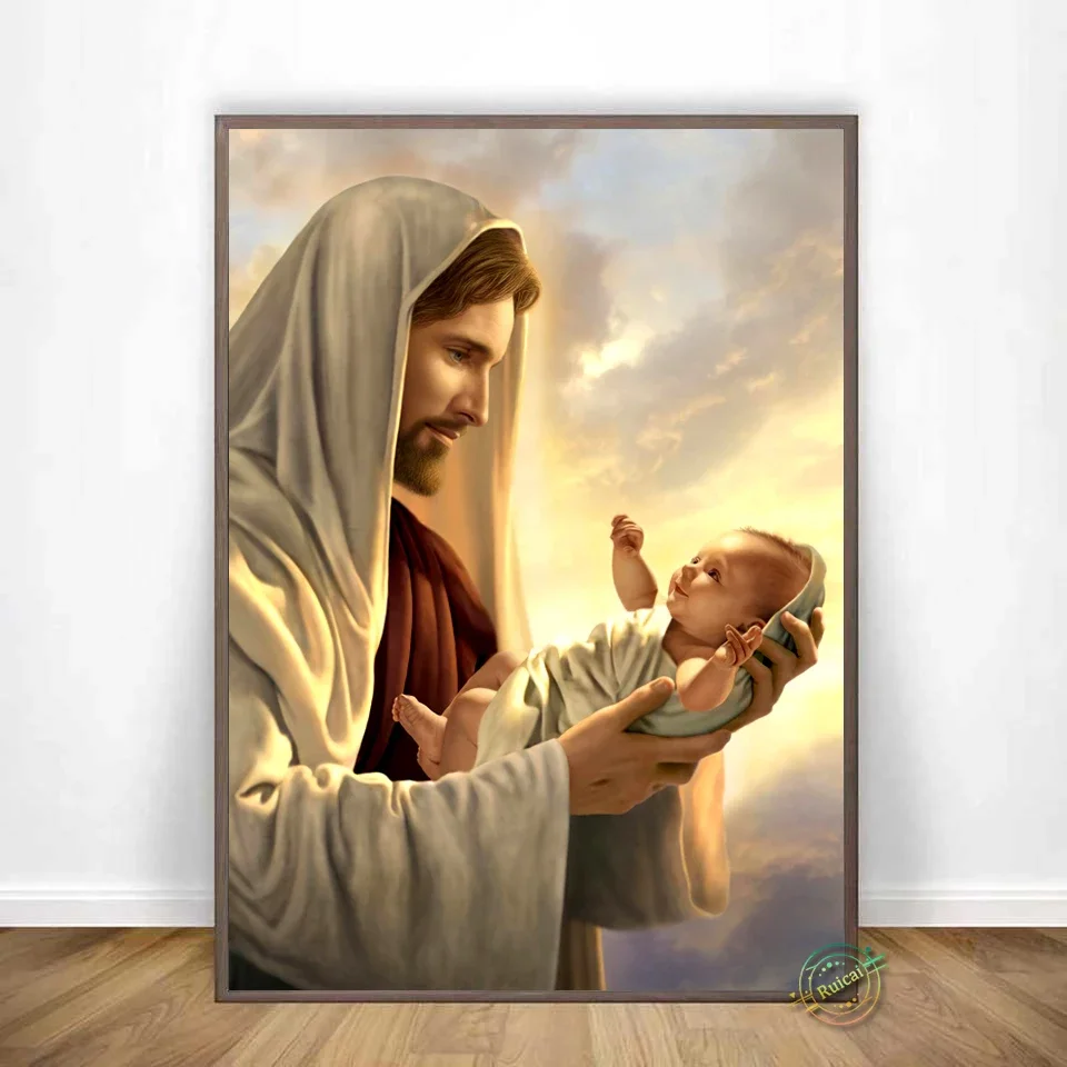 Christ Jesus Holding Baby Poster Canvas Painting Religion Wall Art Painting Prints Mural Picture Living Room Decoration Gift