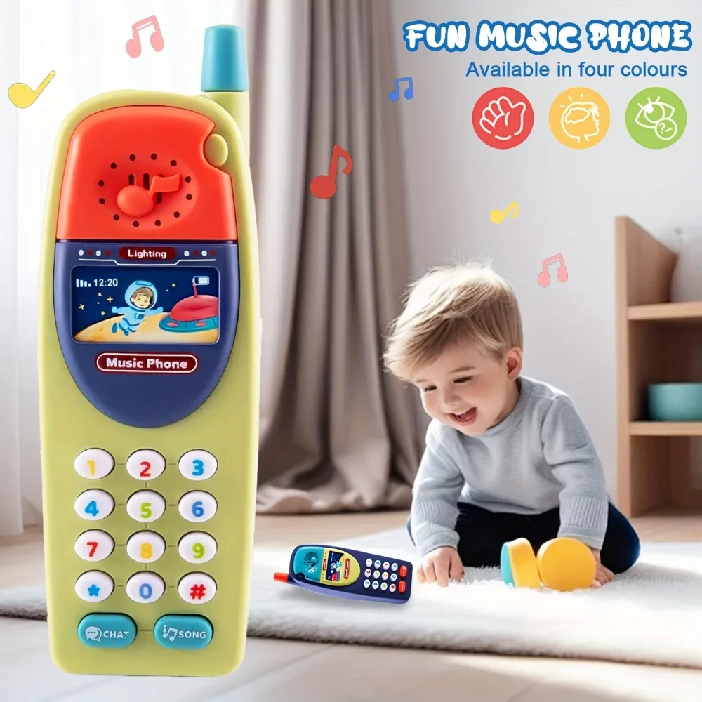 Quebra-cabeça de educação infantil, divertido, multifuncional, simulação de história de música, telefone celular com efeitos sonoros e de luz para presentes infantis