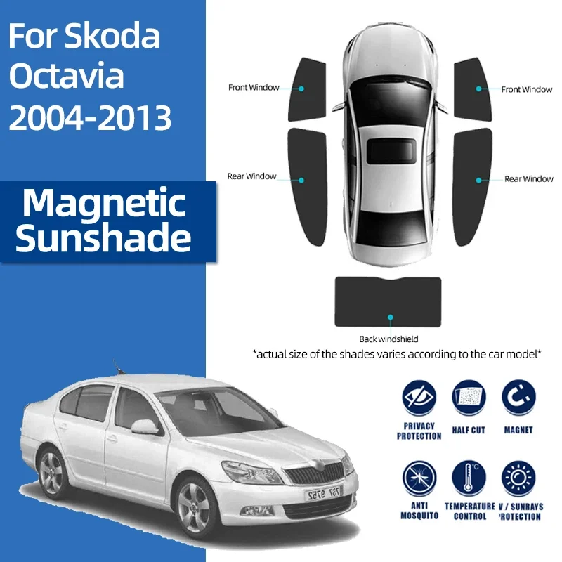 For Skoda Octavia 1Z 2004-2013 LAURA Magnetic Car Sunshade Front Windshield Frame Curtain Baby Rear Side Window Sun Shade Shield