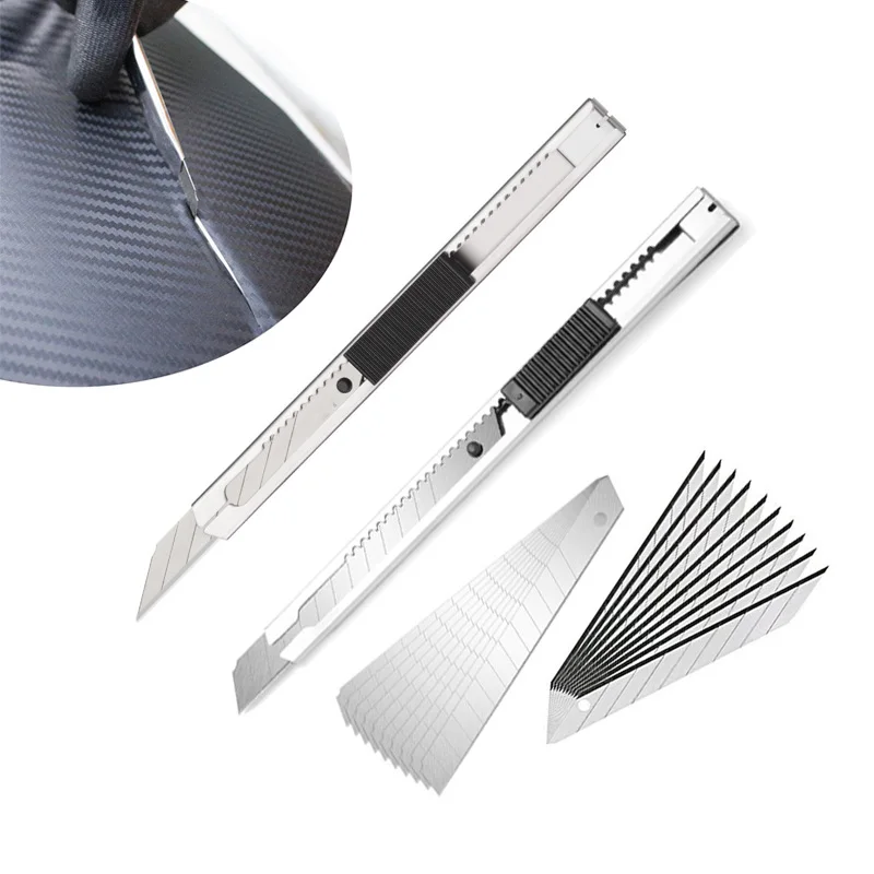 9mm Lockable Utility Knife with 30/60 Degree Snap-Off Spare Blades Auto Vinyl Cutting Graphic Knife Tint Film Hand Tools