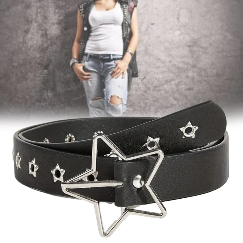 Temperament Women Jeans Waist Belts with Alloy Star Buckle Ladies Waistband