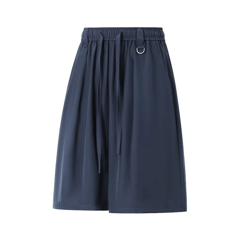 Men Solid Color Drawstring Elastic Waist Wide Leg Five Point Shorts Loose Straight Casual Summer Plus Size Trousers S-5XL