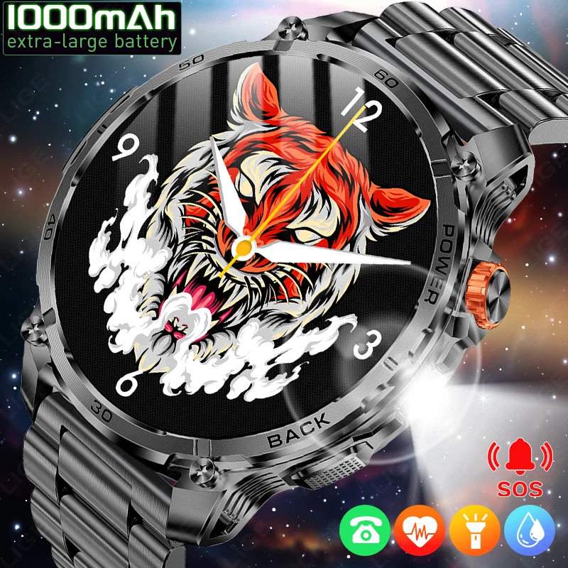 

Умные часы LIGE 2026 с новой батареей 1000 мАч для мужчин, с LED-фонариком, водонепроницаемые, с функцией Bluetooth-звонков, мониторингом здоровья и спортивными функциями.