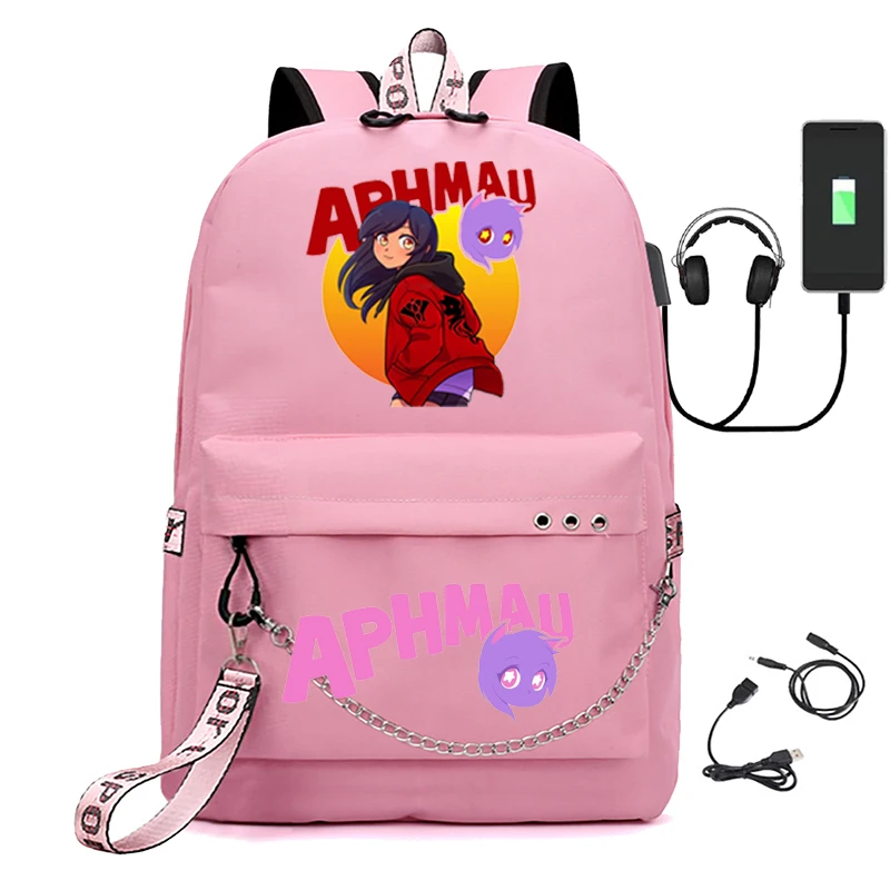 Aphmau men's laptop USB bag canvas shoulder bag boys and girls backpack with pencil case