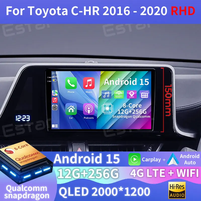Android 15 Car Radio For Toyota C-HR CHR 2016 - 2020 RHD Wireless Carplay Auto GPS Multimedia Player Navi Head Unit Stereo Video