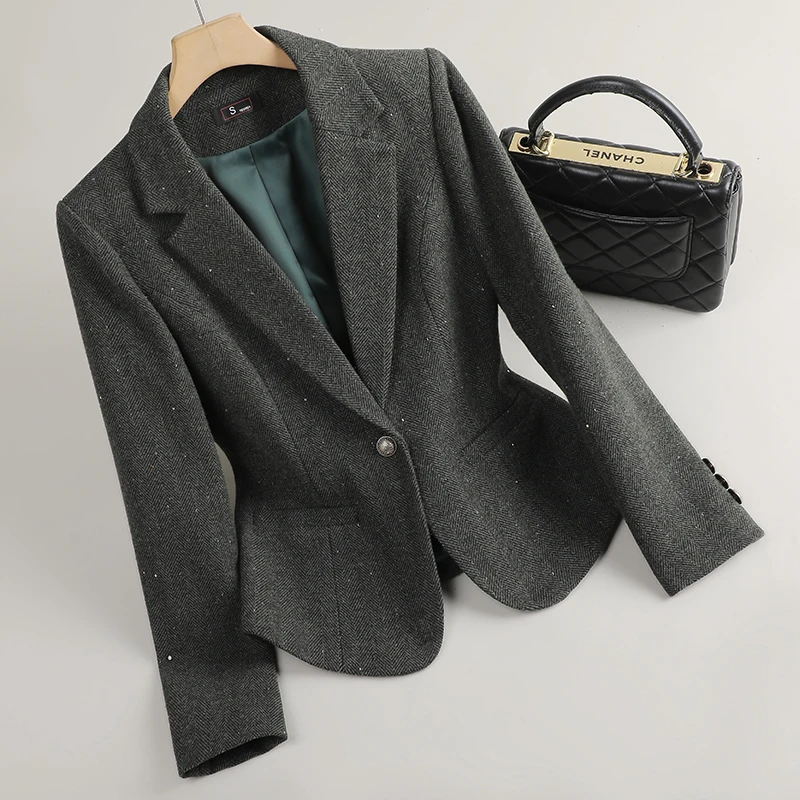 NAVIU 패션 기질 블레이저 여성 새로운 가을 겨울 긴 소매 슬림 두꺼운 재킷 Office Ladies Work Coat Brown Green