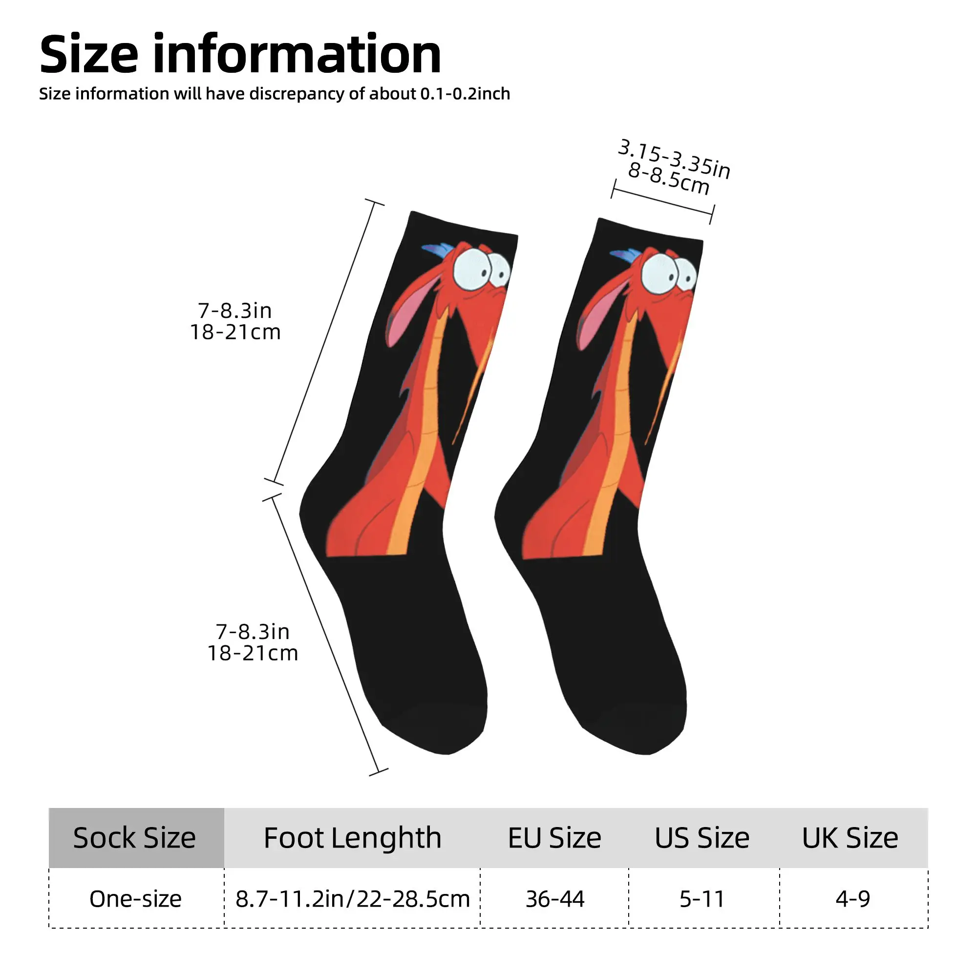 Adults Men Socks Mulan Mushu Cricket Pocket  Stockings Anti Skid Soft Breathable Socks Autumn Fashion Printed Skateboard Socks