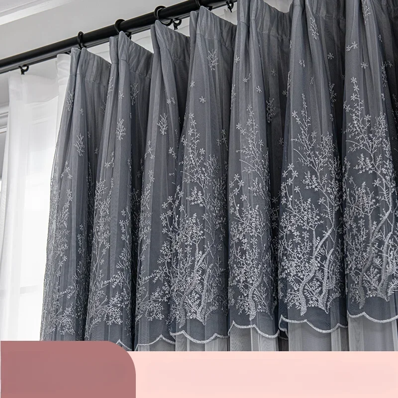 Elegant Embroidery Curtains for Bedroom Living Room High Blackout Fabric Yarn One Modern Simple High Precision Texture High-end