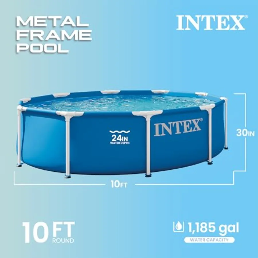 Above Ground Pool Set for backyard use steel frame silver rust-resistant metal construction with 330 GPH filter pump and Type H