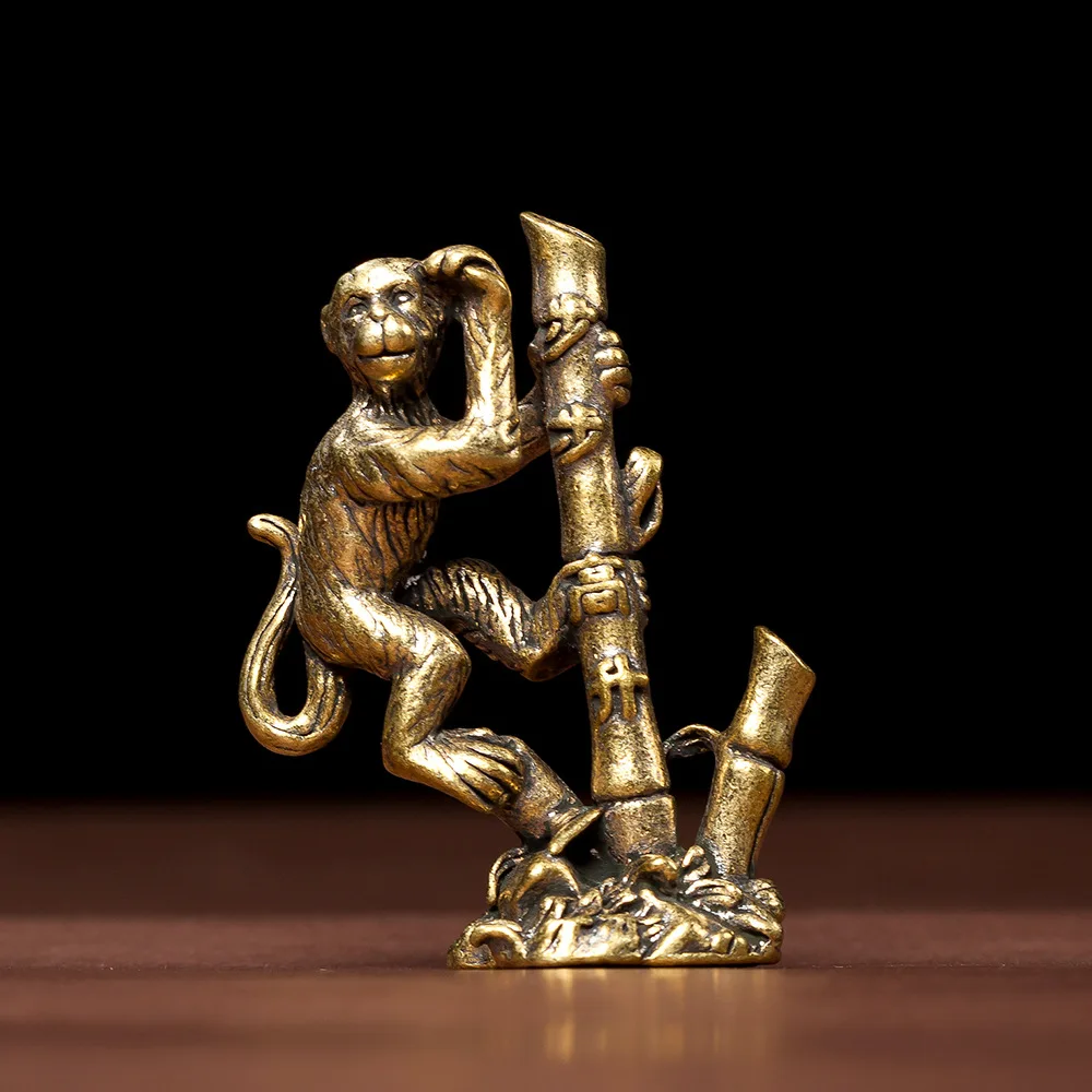 

Retro Brass Climbing Bamboo Monkey Desktop Ornament